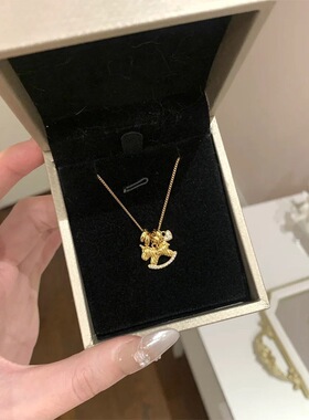 ON SEAS925纯银轻奢木马铜钱项链女高级感条纹摇摇马爱心跑环锁