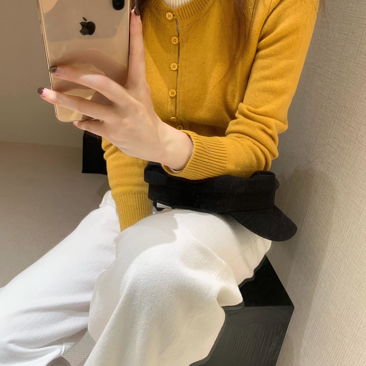 EASE老钱穿搭设计师款假两件撞色拼接高品质美丽奴羊毛针织衫