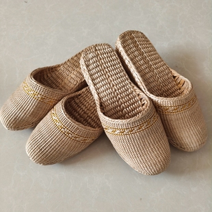 精品手工编织草编拖鞋凉拖鞋男女透气室内防臭居家蒲草环保手工