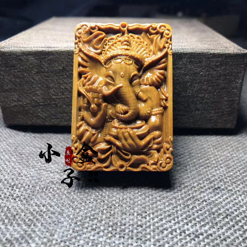 小盒子芭比檀香吉祥大象牌吊坠挂件佛牌平安扣手把件木雕把玩件