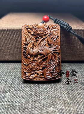 雷击枣木木雕火凤凰挂件木质五行缺火朱雀道家项链雷纹木吊坠男女