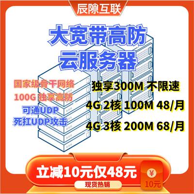 大宽带高防云服务器300M不限速浙江绍兴独立IP电信云主机租用
