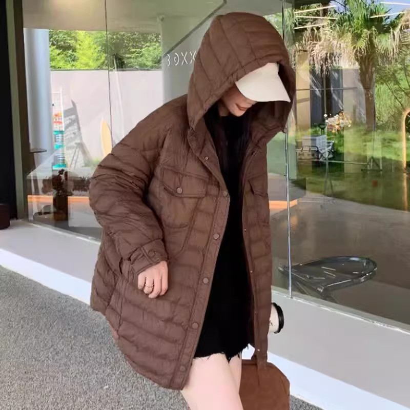 22537反季特价！达标90白鸭绒！百搭轻薄款连帽羽绒服保暖外套女