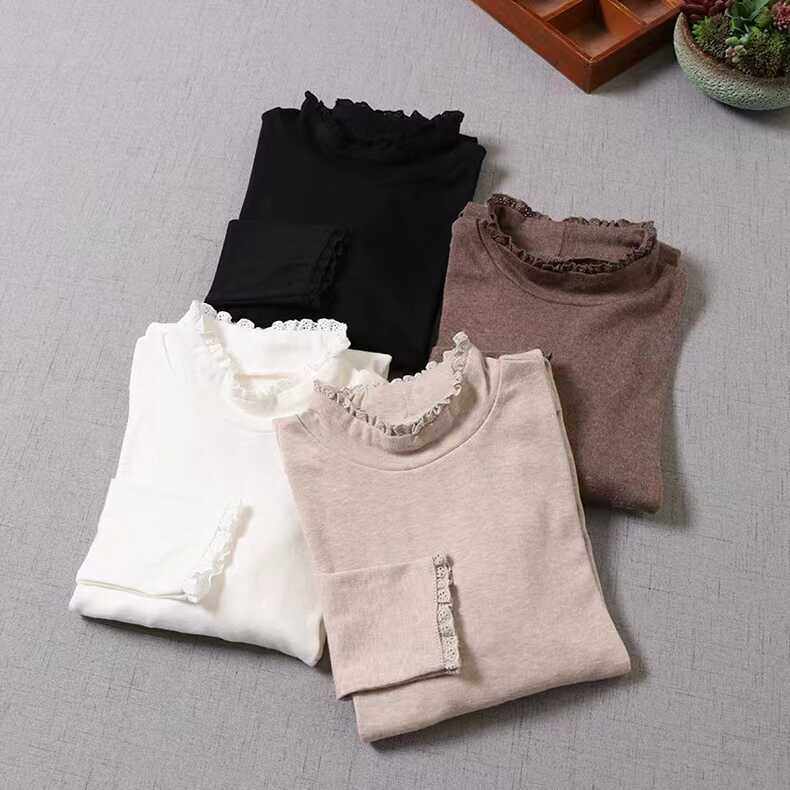 森系减龄木耳花边半高领长袖T恤