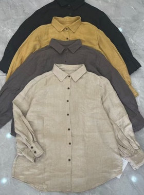 23225女36支100砂洗干洗汉麻长袖衬衫文艺复古燕尾领上衣加厚打底