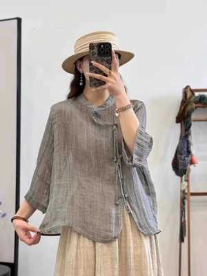 新中式盘扣流苏苎麻小衫上衣衬衫