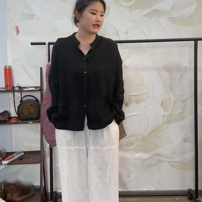 小立领纯色长袖遮阳衬衫防晒衣女