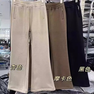 休闲裤 百搭保暖长裤 女 羊绒混纺松紧腰加绒加厚微喇叭裤 23586韩版