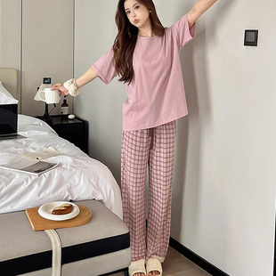 末贴格格套装女2025新款夏季短袖简约可出门雪花棉透气家居服睡衣