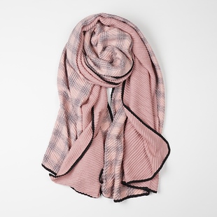 仿羊绒压皱保暖格子纯色拼色黑色春秋冬季男女士通用学生长款百搭