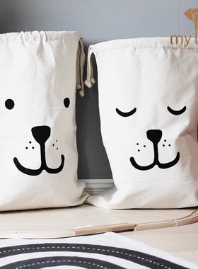 ins爆款全棉布收纳袋大号束口袋儿童房玩具杂物帆布收纳袋