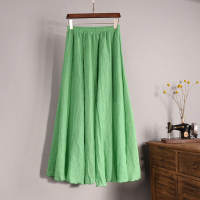 Spring and summer retro cotton and linen mid-length skirt, slimming, large-sized forest-themed artistic A-line skirt, pleated half skirt for women thumbnail 7