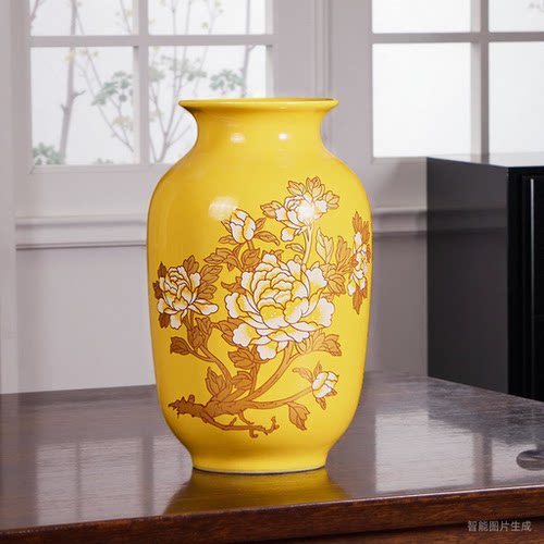 景德镇陶瓷器中国红花瓶摆件