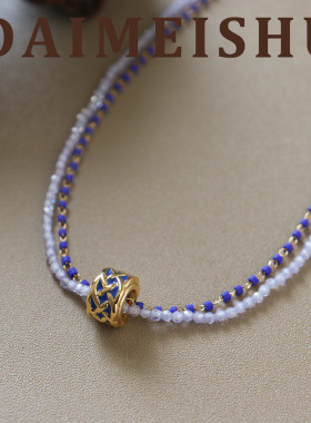 时尚小清新蓝色小米珠多层串珠项链轻奢高级感简约百搭叠戴锁骨链