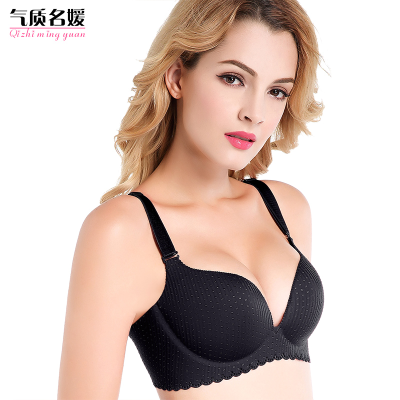 无痕一片式薄杯聚拢舒适无钢圈内衣文胸大胸适合深V性感MM女胸罩