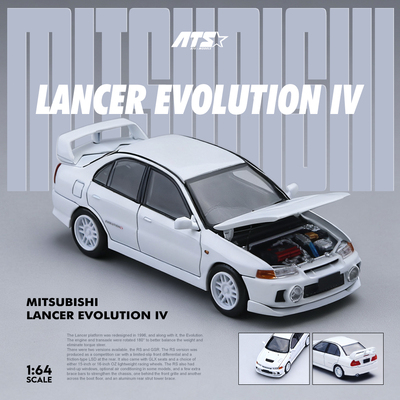 爱特斯-ATS1:64 三菱EVO4代 白色 素色 前盖可开 仿真合金车模