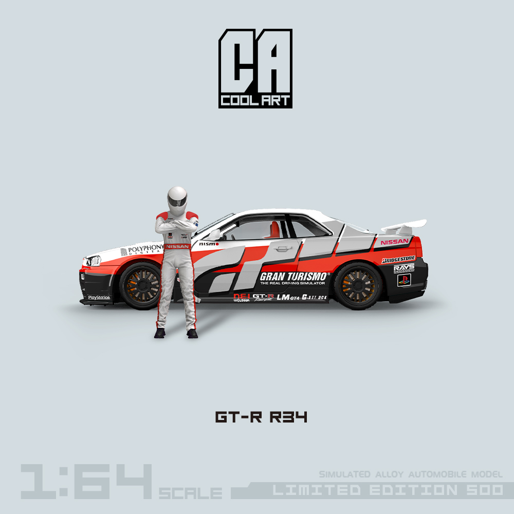 CA1:64 尼桑GTR R34赛车拉花版仿真合金车模 前后可开盖 收藏摆件