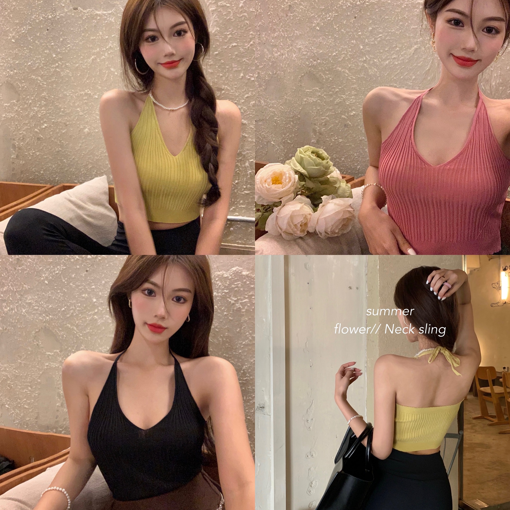 Real price and retro style V-neck versatile knitted Halter vest