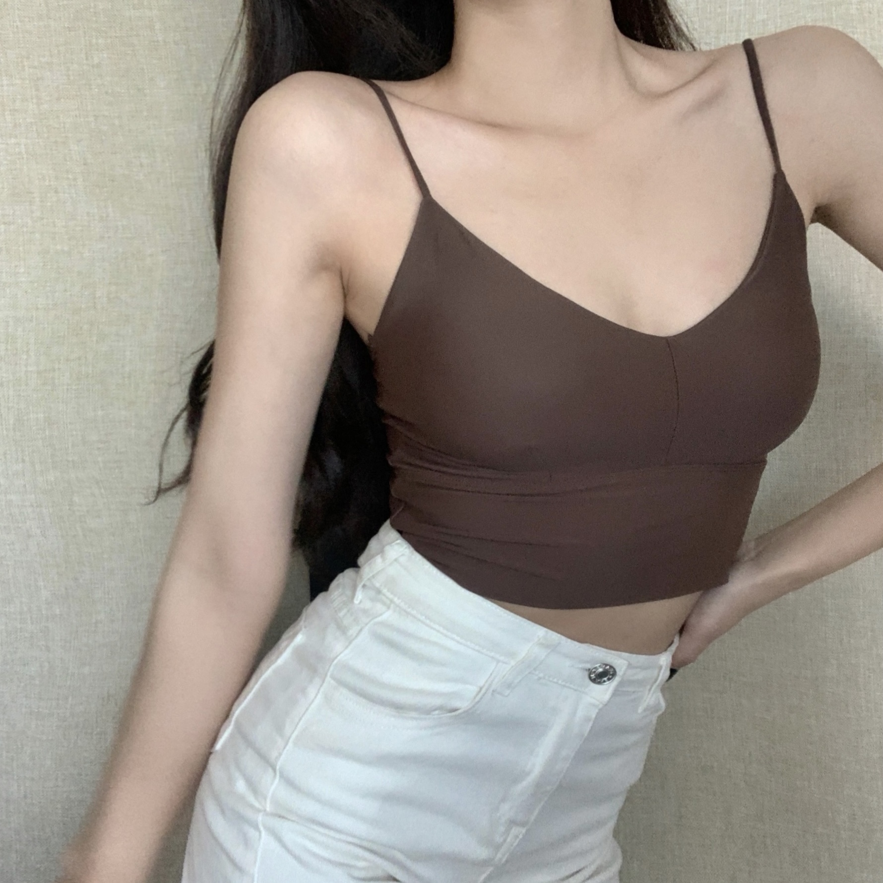 Korean slim ice silk breathable belt cup sling vest