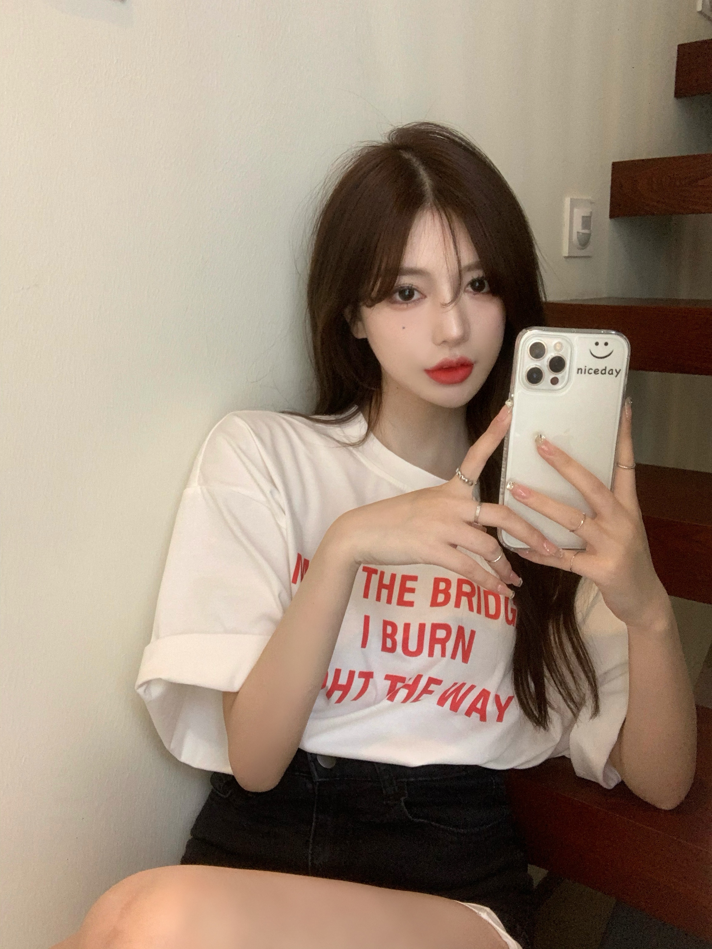 Loose casual printed medium length T-Shirt Top