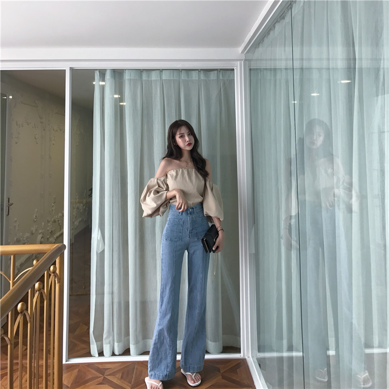 Real shot Retro High Waist slim wide leg flared jeans