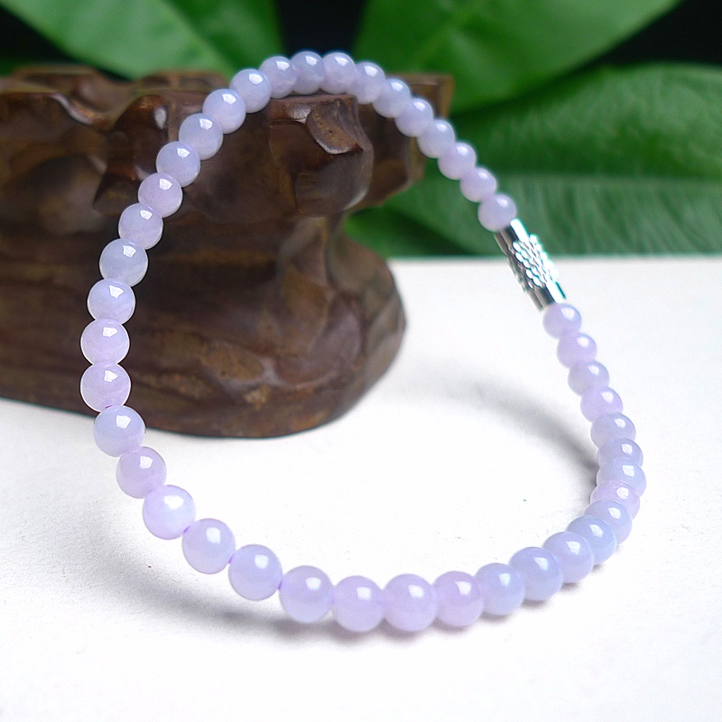天然缅甸翡翠A货特价包邮淡紫小米珠子手链女玉石珠子手串送女友