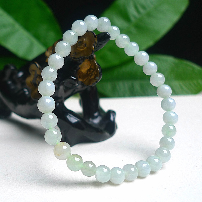 缅甸天然A货翡翠老坑冰润圆润白冰圆珠手串手链玉石珠链女款礼物