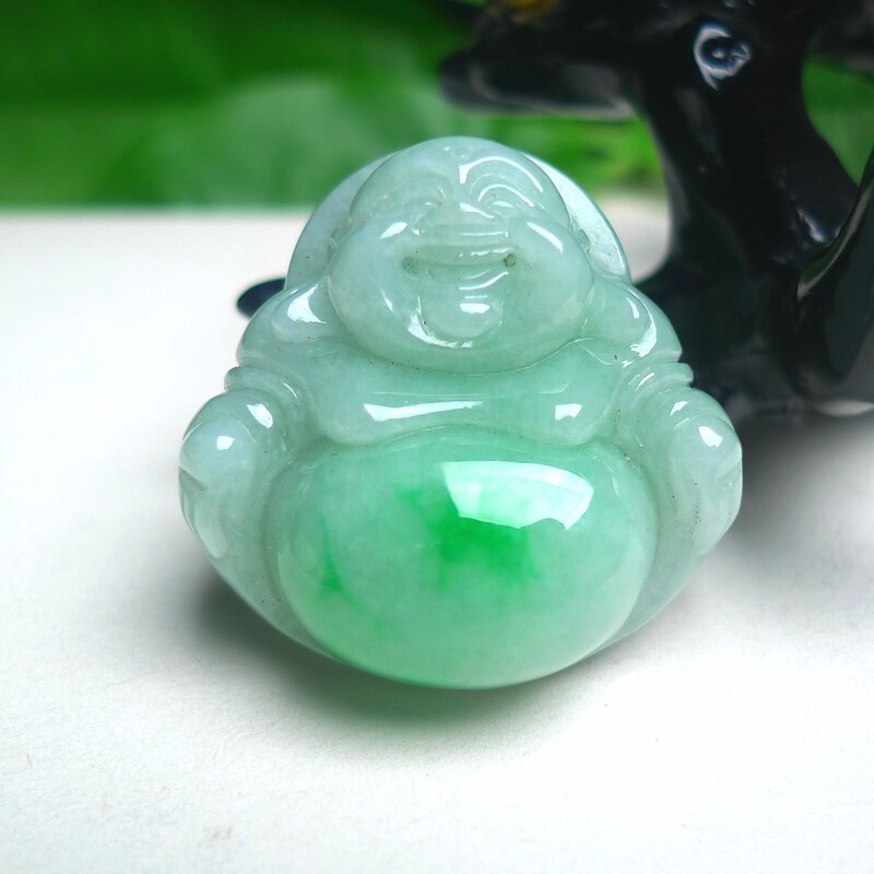 天然缅甸A货翡翠老坑飘阳绿大佛缅甸翡翠