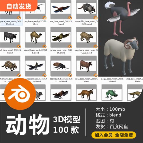 Blender 低模多边形简约可爱卡通风格生物动物3D模型素材