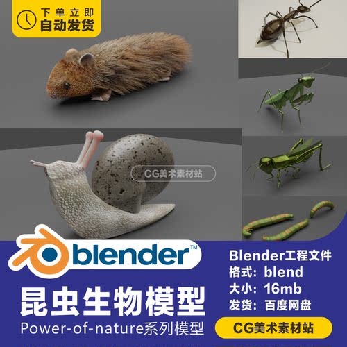 Blender动物生物蜗牛蚂蚁螳螂蚱蜢仓鼠3D模型V2素材