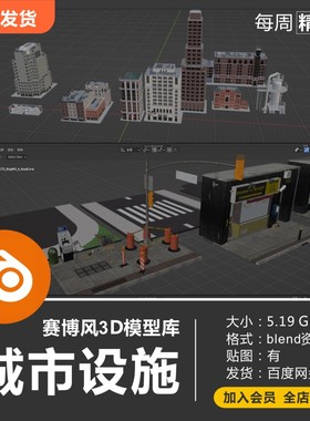 Blender模型赛博朋克风格城市设施道路街道建筑3D模型素材kitbash