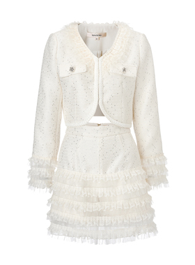 【限时直降】伊华欧秀千金风套装白色外套短裙两件套550TZ0030