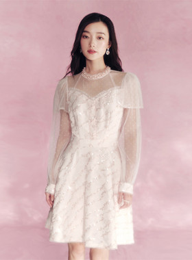 【限时直降】伊华欧秀连衣裙拼接蕾丝花边长袖连衣裙43KAQ5129