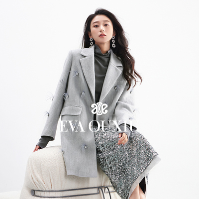 OUXIU/欧袖绵羊毛毛呢中长小香风