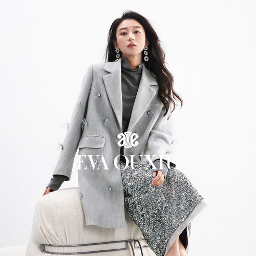 OUXIU/欧袖绵羊毛毛呢中长小香风