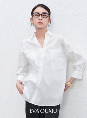 【限时直降】伊华欧秀淡人随性休闲宽松衬衫白色七分袖52WAC5921