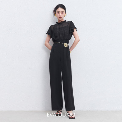 【限时直降】伊华欧秀气质通勤雪纺拼接高腰显瘦连体裤52WEK5889