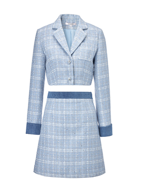 【限时直降】伊华欧秀小香风套装蓝色外套短裙两件套550TZ0021