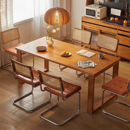 实木餐桌椅组合加厚大板长书桌