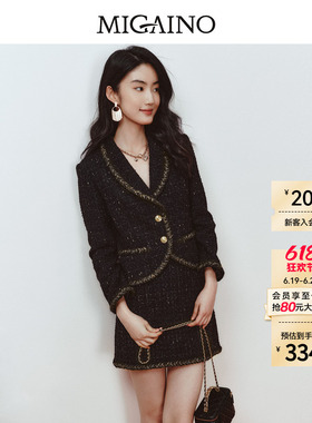 Migaino曼娅奴女装秋冬新款名媛气质高级感小个子黑色小香风外套