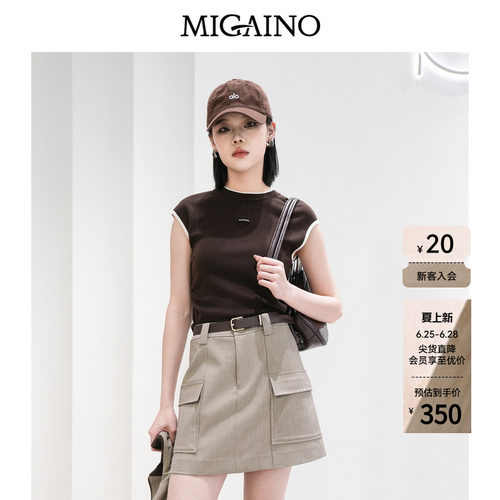 Migaino曼娅奴女装春季新款休闲风圆领拼接套头针织衫MQ12KW245