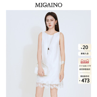 Migaino曼娅奴女装2026年夏季新款简约风直筒绣花拼接无袖连衣裙