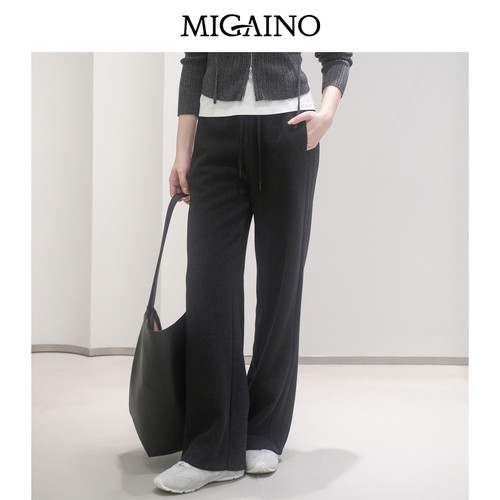 Migaino曼娅奴女装秋冬新款街头风高腰直筒运动休闲裤MP42BC018