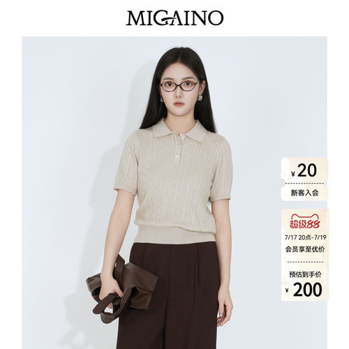 Migaino曼娅奴女装春夏新款修身显瘦T恤休闲上衣POLO领短袖针织衫