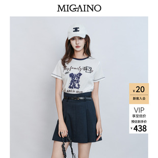 Migaino曼娅奴女装2026夏季新款显瘦可爱卡通刺绣T恤MQ22RA024