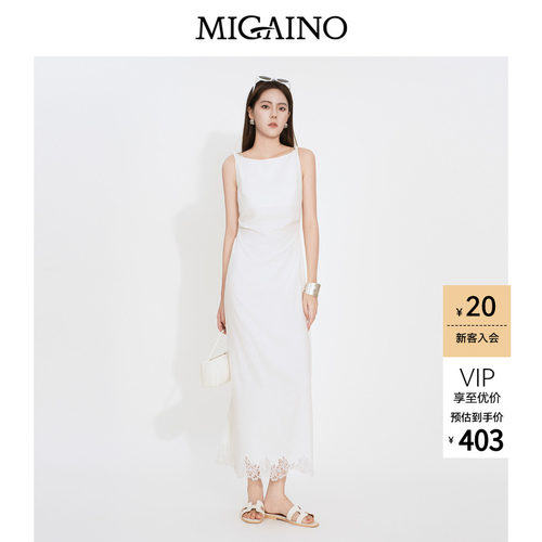 Migaino曼娅奴女装2026年夏季新款简约风显瘦花边拼接无袖连衣裙