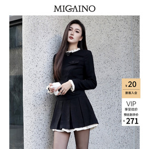 【限时特卖】Migaino曼娅奴经典小香风连衣裙黑白撞色长袖裙子