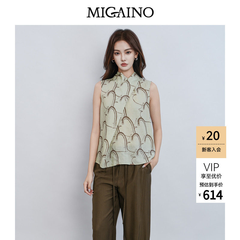 Migaino曼娅奴女装2026夏季新款精致风心形印花无袖衬衫MQ22AE016 - 实物图