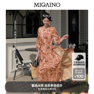 轻奢高级感印花连衣裙女 博主同款 Migaino曼娅奴2025春夏新款