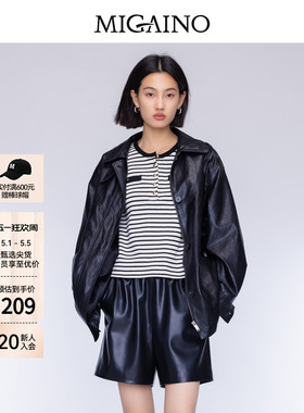 Migaino曼娅奴女装秋季新款经典条纹宽松长袖T恤MO32RC028